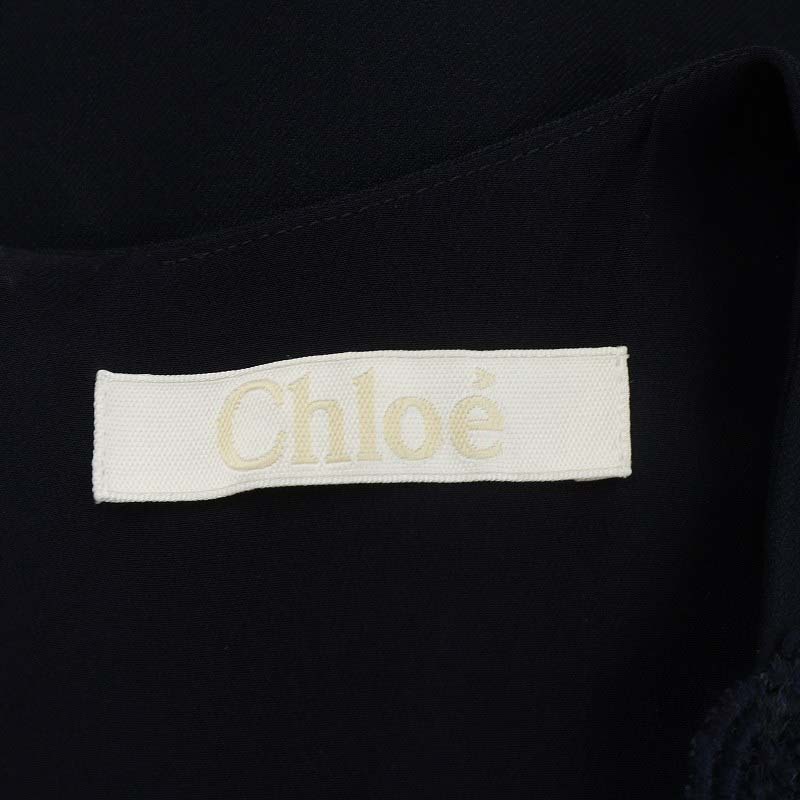クロエ CHLOE ワンピース ひざ丈 ノースリーブ レース 刺繍 34 S 紺 