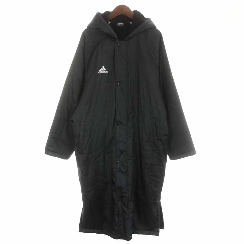 adidas フード付きロングコート ブラック アディダス adidas ベンチ