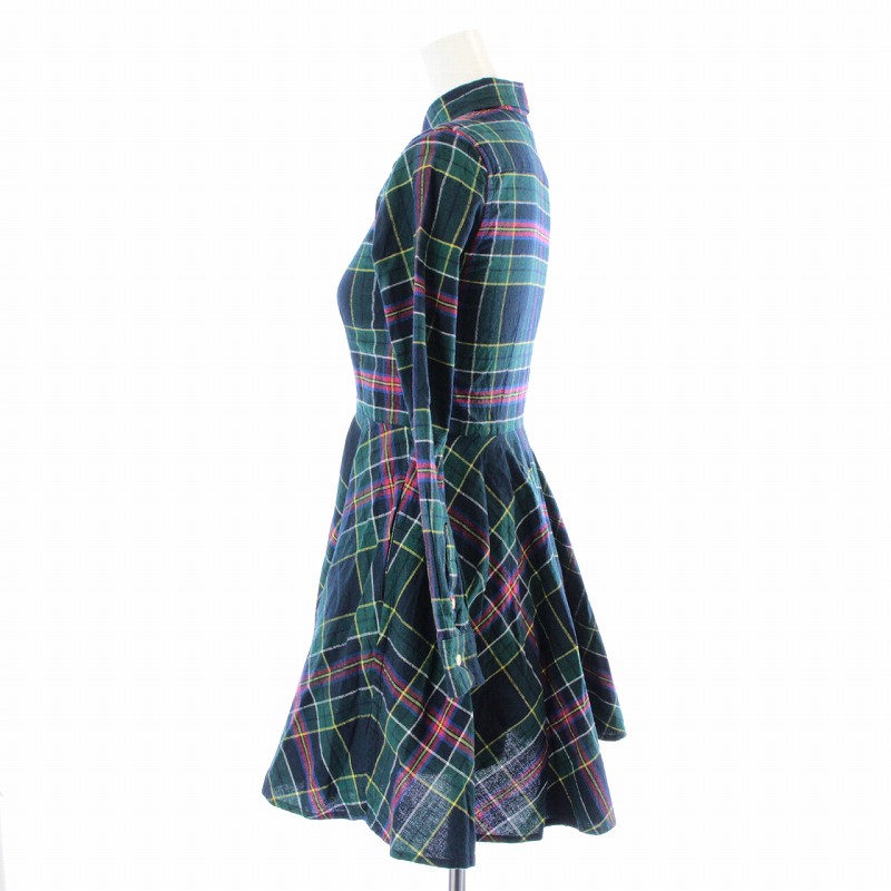 ラルフローレン ネルシャツワンピース 紺×緑タータンチェック マキシ丈