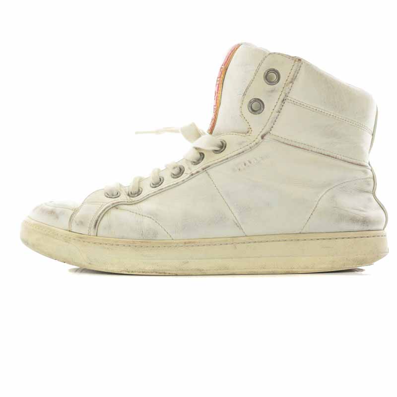 プラダ PRADA ハイカット スニーカー シューズ レースアップ 白