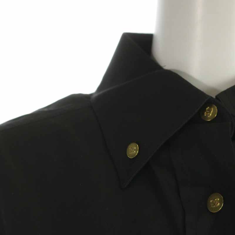 CHANEL ブラック 長袖シャツ ゴールドボタン