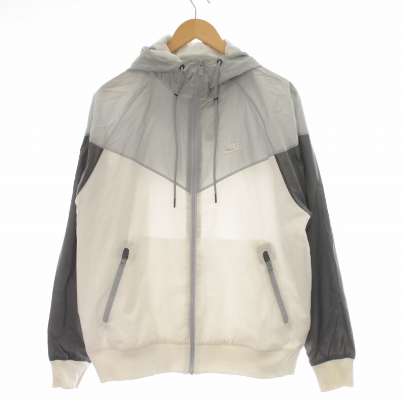 NIKE ウィンドブレーカー ホワイト ジップアップパーカー フード付きＬ ナイキ NIKE ウインドブレーカー パーカー ジップアップ L 白 ホワイト