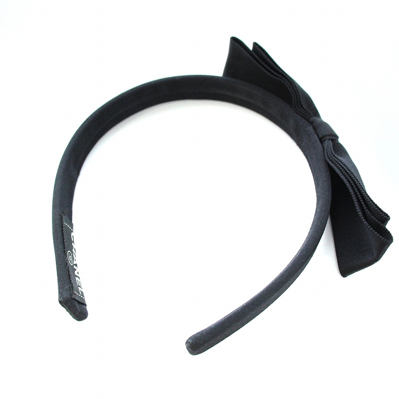 シャネル CHANEL ヘアアクセサリー カチューシャ リボン 黒 ブラック