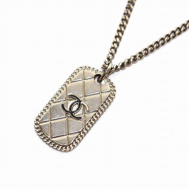 シャネル CHANEL 09P ココマーク マトラッセ プレート ネックレス 