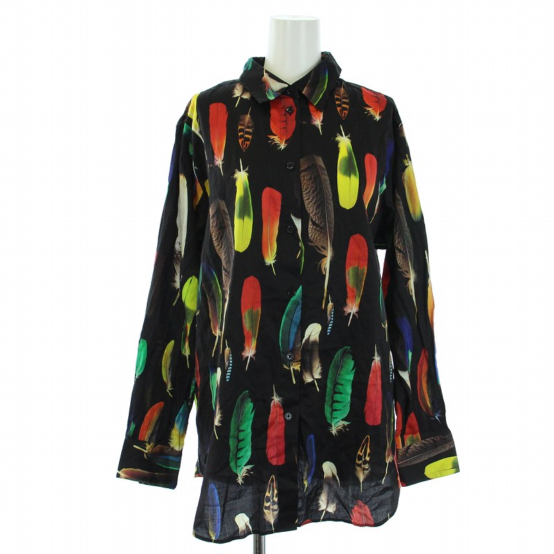 未使用品 ポールスミス PAUL SMITH シャツ 長袖 総柄 羽根 44L 黒 
