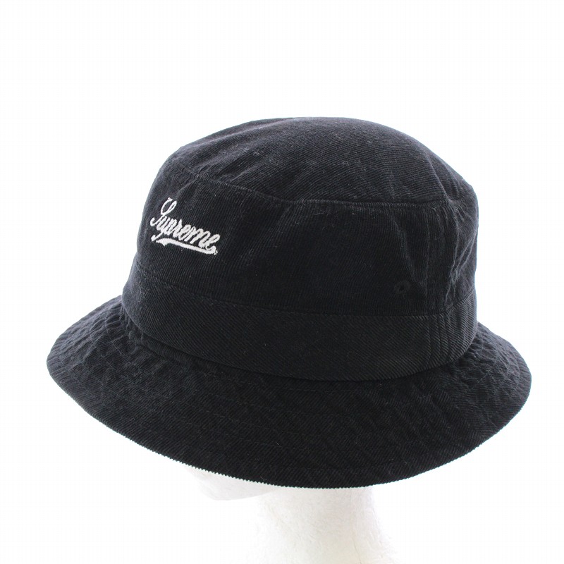 シュプリーム SUPREME バケットハット 帽子 コーデュロイ ロゴ刺繍 黒 