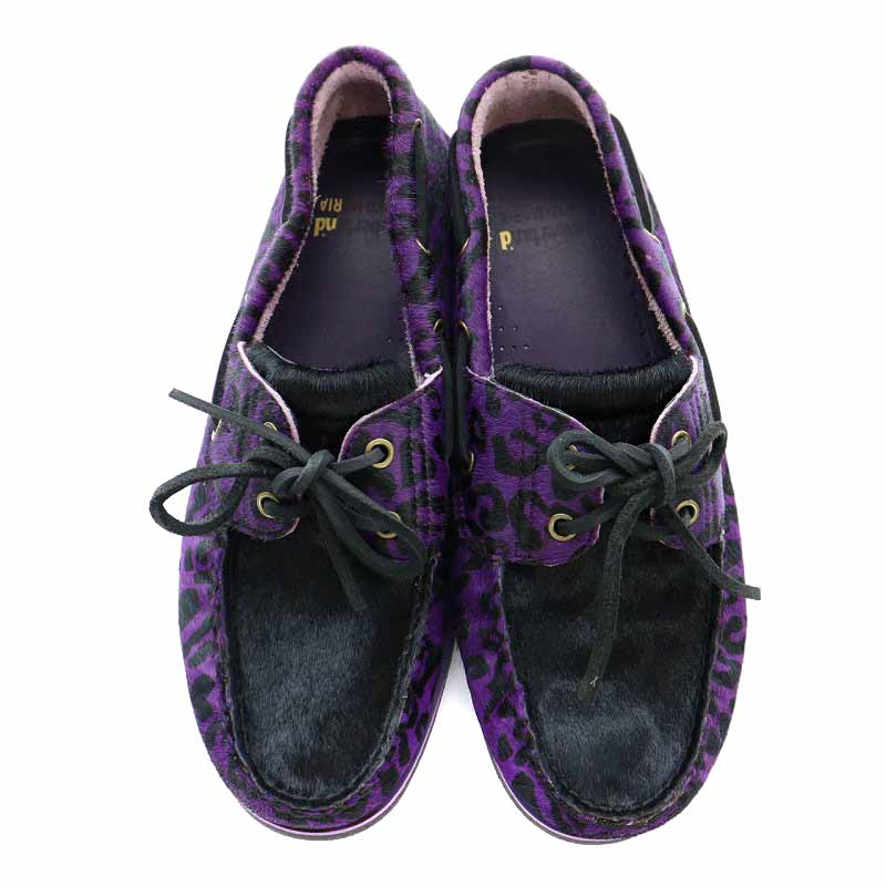 ワコマリア×Timberland ヒョウ柄ローファー 紫/黒、 箱袋有り ワコマリア×Timberland ヒョウ柄ローファー 紫/黒、 箱袋有り