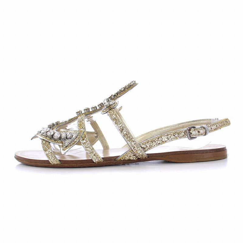 ミュウミュウ miumiu ビジュー イカリストラップサンダル フラット