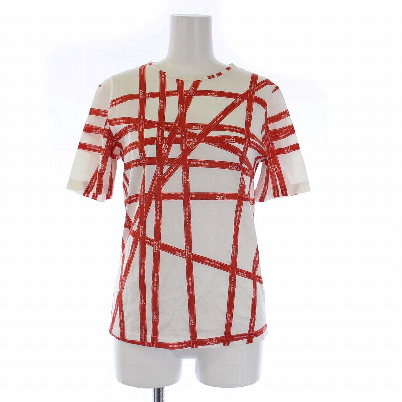 エルメス HERMES ボルディック柄 Tシャツ カットソー 半袖 リボン XS 