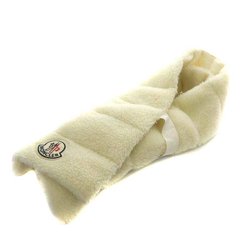 モンクレール MONCLER ダウンマフラー ボア ワッペン 白 ホワイト  