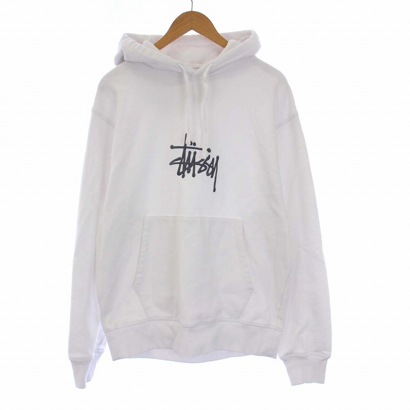 stussy 白パーカーフーディーL ロゴホワイト
