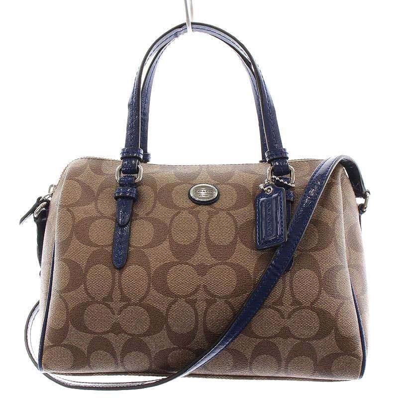 COACH コーチ ハンドバッグ 9298 ストライプデザイン青と白と水色