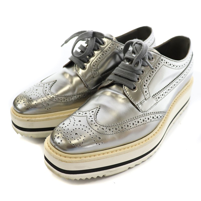 プラダ PRADA ウイングチップシューズ スニーカー 厚底 パンチング 