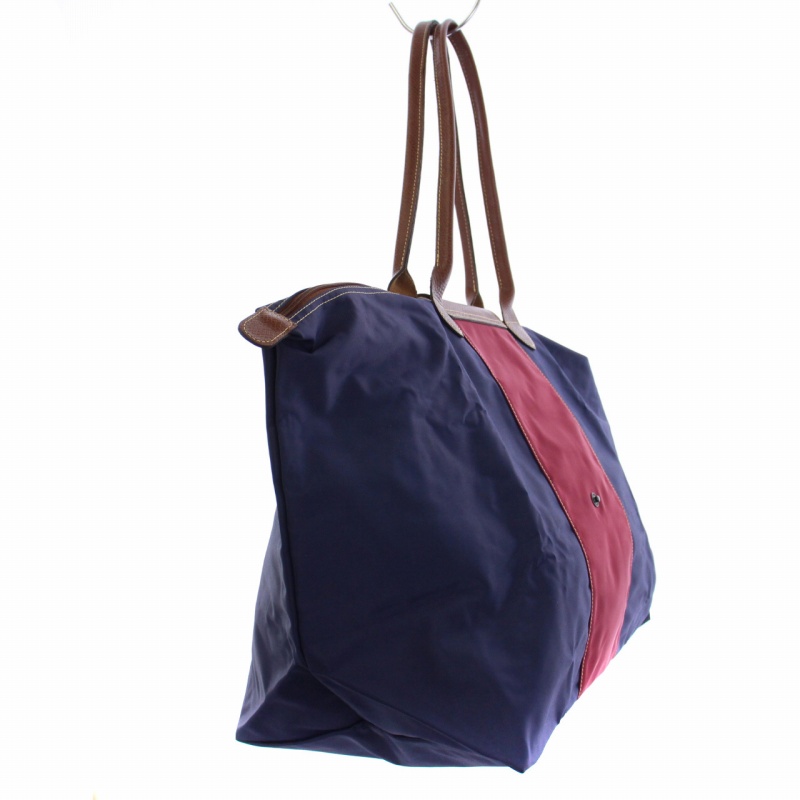 LONGCHAMP ロンシャン 美品 レザー ビジネス トートバッグ 濃紺 ロンシャンル プリアージュ ロング S ネイビー/茶 レディース