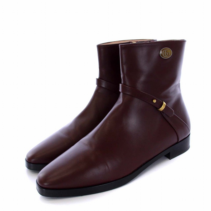 グッチ GUCCI ダブルG レザー ショートブーツ ローヒール スクエアトゥ 