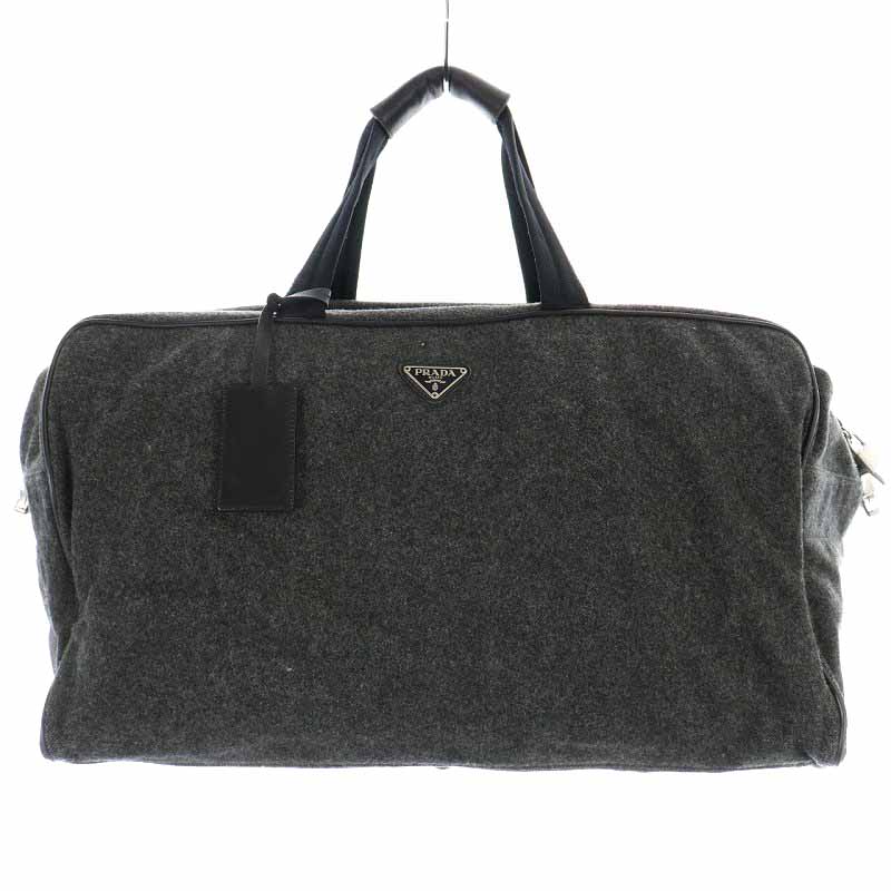 プラダ PRADA ボストンバッグ ウール 三角ロゴプレート グレー /YI35 