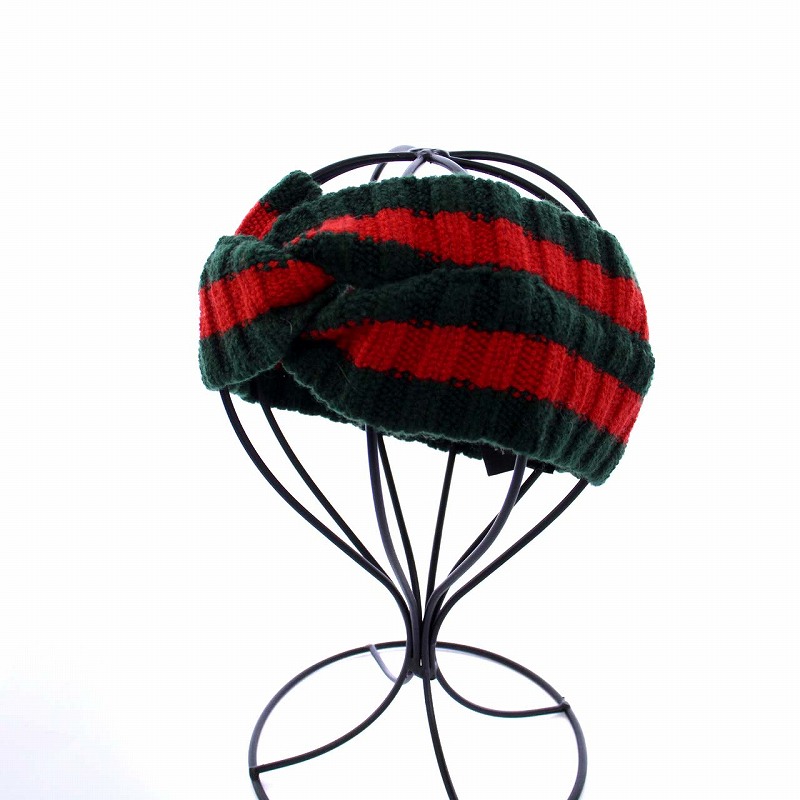 グッチ GUCCI シェリーライン ヘアバンド ニット M 57 緑 赤 グリーン  