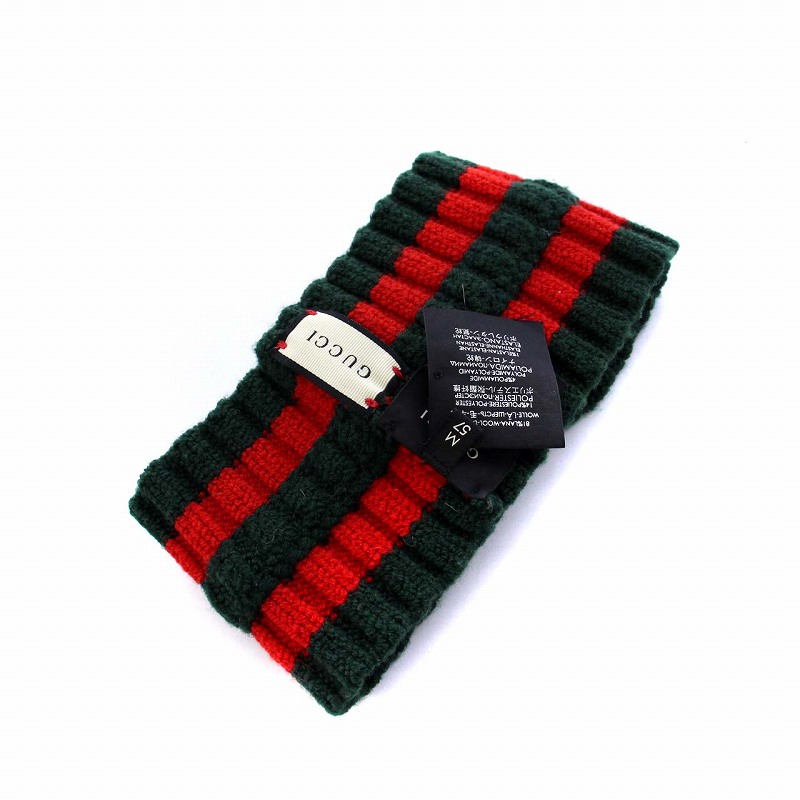 【極美品】GUCCI ヘアバンド カチューシャ シェリー グリーン×レッド グッチ GUCCI シェリーライン ヘアバンド ニット M 57 緑 赤