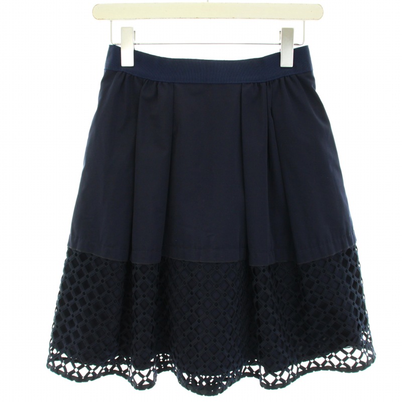 ランバンオンブルー LANVIN en Bleu プリーツスカート ひざ丈 レース 