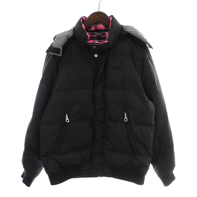 トミー TOMMY ダウンジャケット フード チェック柄 アウター L ピンク 