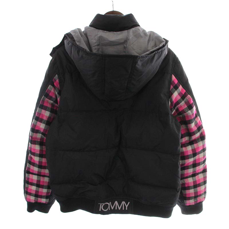 トミー TOMMY ダウンジャケット フード チェック柄 アウター L ピンク 