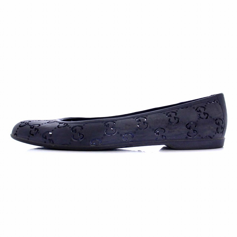 GUCCI GG柄フラットシューズ ラバー パンプス ネイビー 紺 グッチ GUCCI GG柄 パンプス フラットシューズ ラバー 36 23cm
