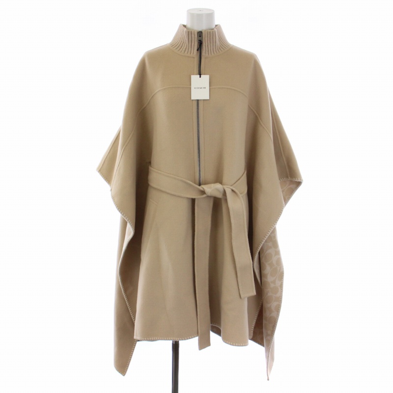 未使用品 コーチ COACH WOOL CAPE ジップウールコート ポンチョ ロング 