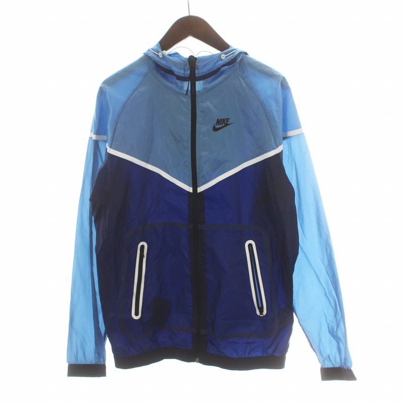 ナイキ NIKE パーカー ジャージ 長袖 ジップアップ ナイロン 薄手 M 紺 