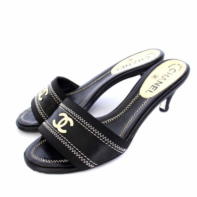 シャネル CHANEL ココマーク ミュール サンダル ピンヒール レザー 
