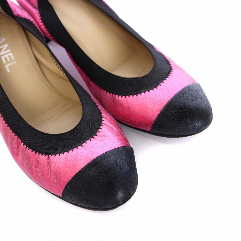 シャネル CHANEL 12A バイカラー ラウンドトゥ パンプス チャンキー  