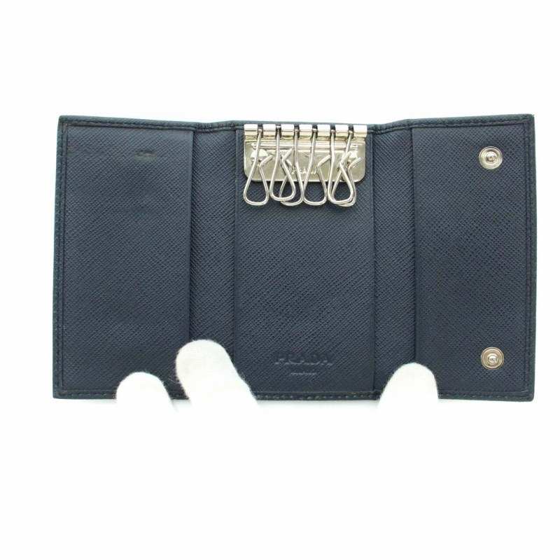 PRADA キーケース サフィアーノレザー ネイビー プラダ 6連 キーケース