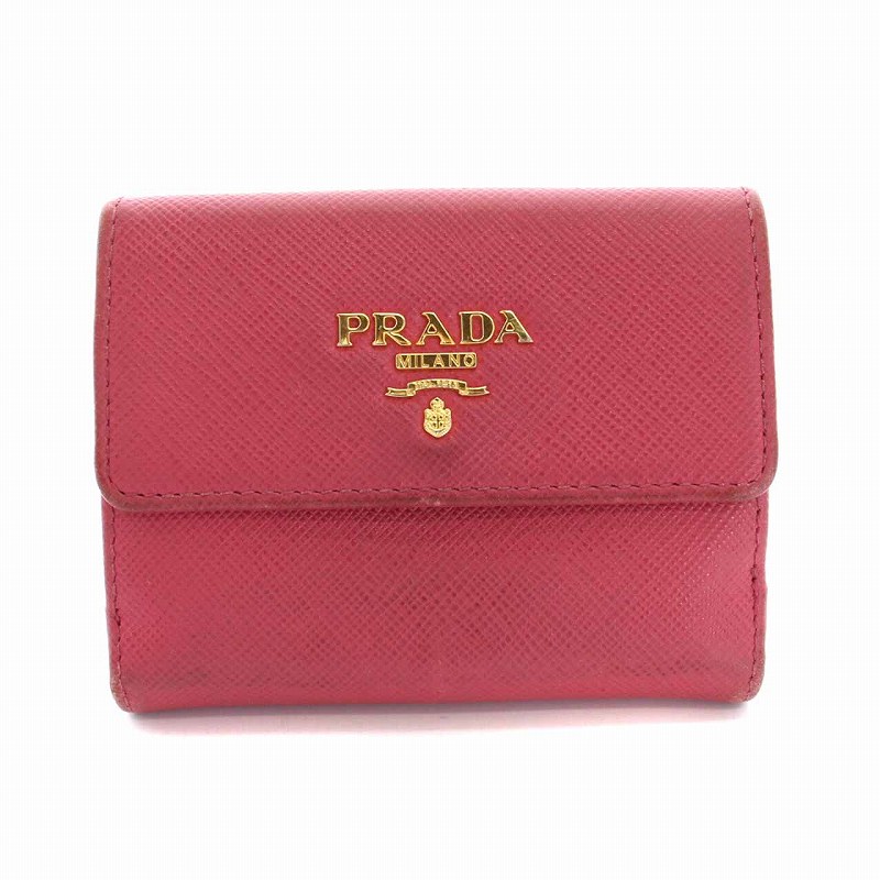 プラダ PRADA コインケース 小銭入れ 二つ折り ミニ財布 レザー ピンク 