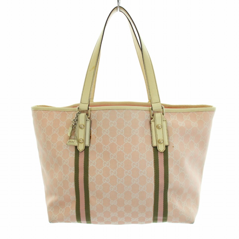 GUCCI グッチ GGキャンバス トートバッグ チャーム付き ピンク×ホワイト GUCCI グッチ GGキャンバス トートバッグ チャーム付き ピンク×ホワイト