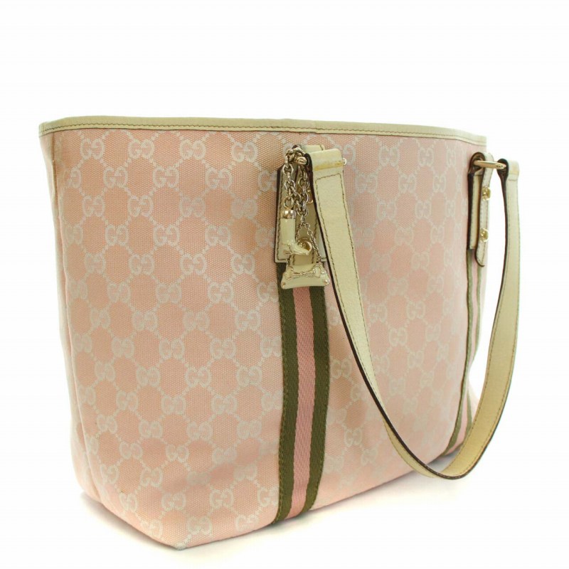 グッチ GUCCI トートバッグ GGキャンバス GG柄 チャーム ピンク 白 
