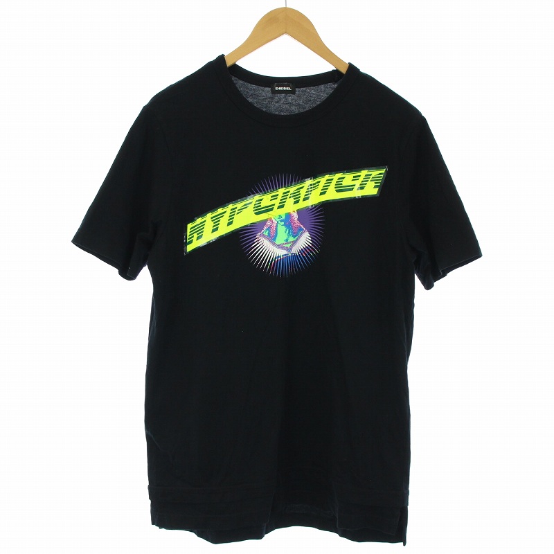 ディーゼル DIESEL Tシャツ カットソー 半袖 プリント 黒 S ブラック 
