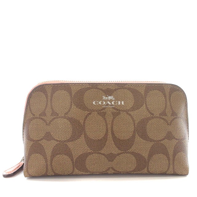 コーチ COACH シグネチャー ポーチ 化粧ポーチ PVC ベージュ ピンク 