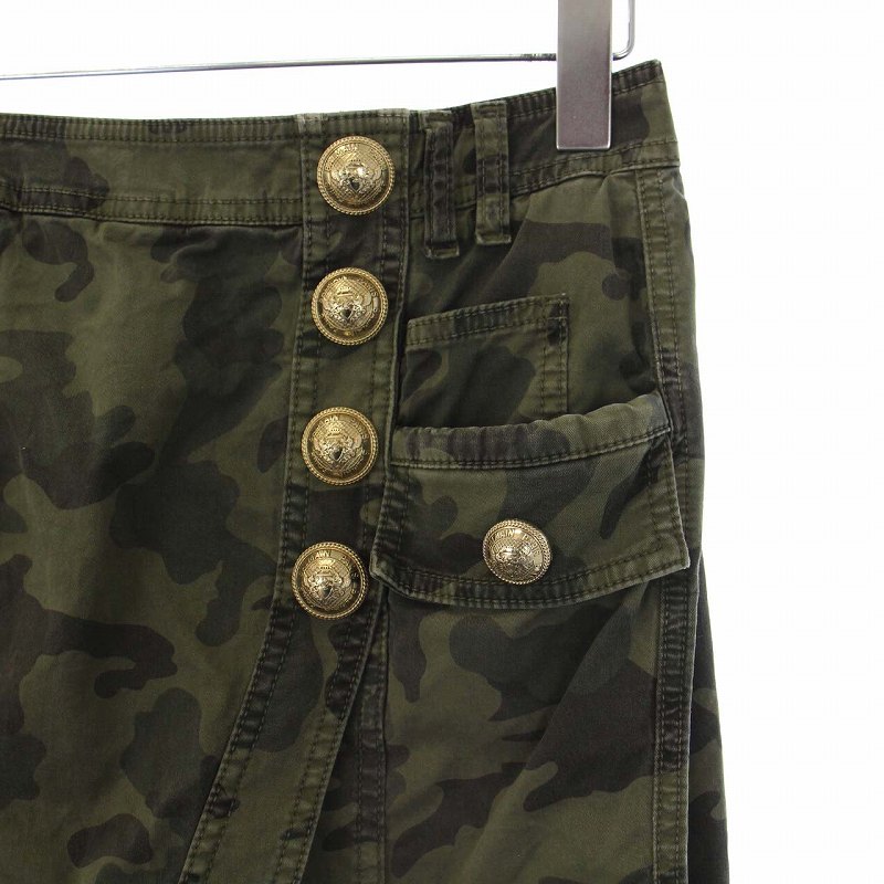 バルマン BALMAIN ミリタリー タイトスカート ひざ丈 迷彩 カモフラ 金  