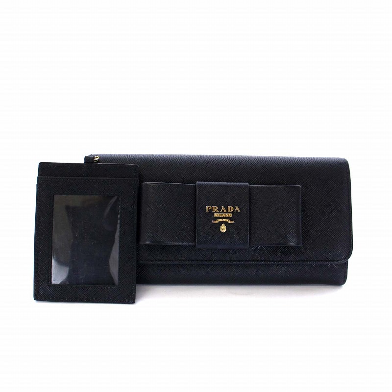 プラダ PRADA 長財布 二つ折り サフィアーノレザー リボン パスケース 