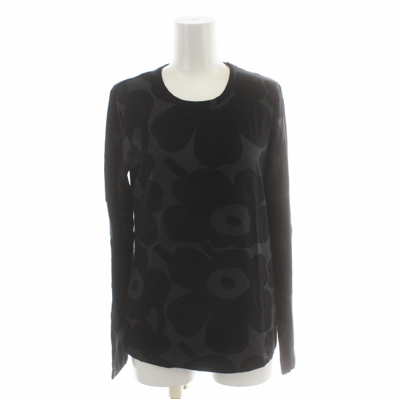 マリメッコ marimekko Tシャツ カットソー ロンT 長袖 総柄 S 黒 
