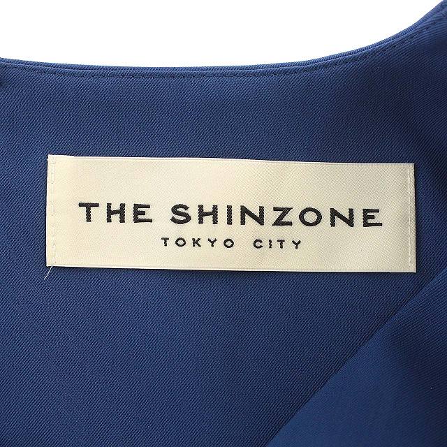 シンゾーン Shinzone ワンピース ノースリーブ ひざ丈 34 S 青 ブルー 