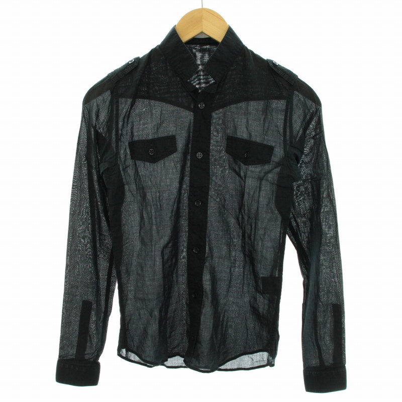 ディオールオム Dior HOMME シャツ 長袖 シアー シースルー 36 XS 黒 
