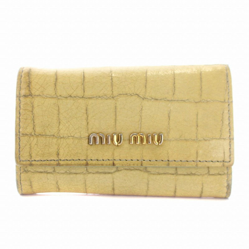 ミュウミュウ miumiu キーケース 6連 三つ折り ロゴ クロコ型押し 