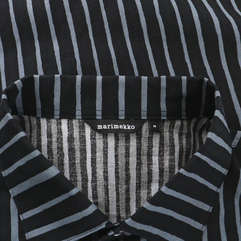 マリメッコ marimekko シャツ カジュアルシャツ 長袖 ストライプ M 黒 