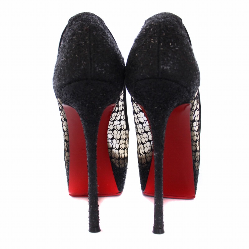 Christian Louboutin 黒赤オープントゥハイヒール 36
