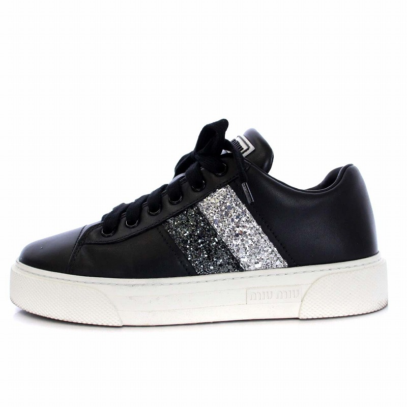 ミュウミュウ miumiu レザースニーカー ローカット グリッター 36.5 