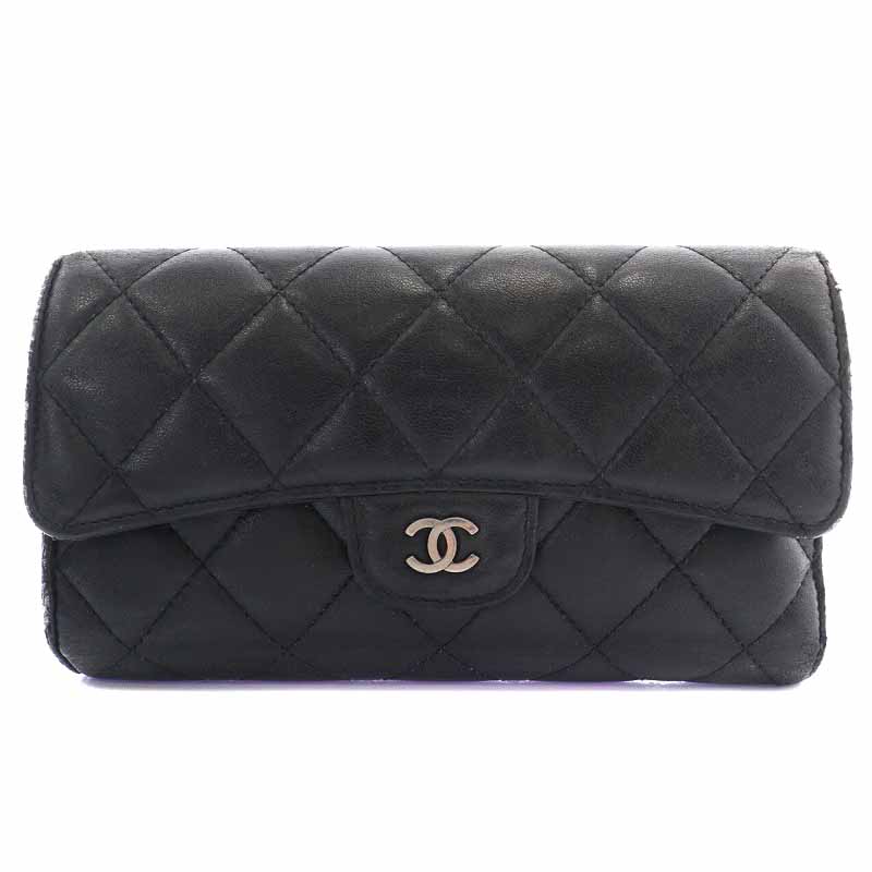 シャネル CHANEL 長財布 三つ折り マトラッセ レザー ラムスキン ココ  