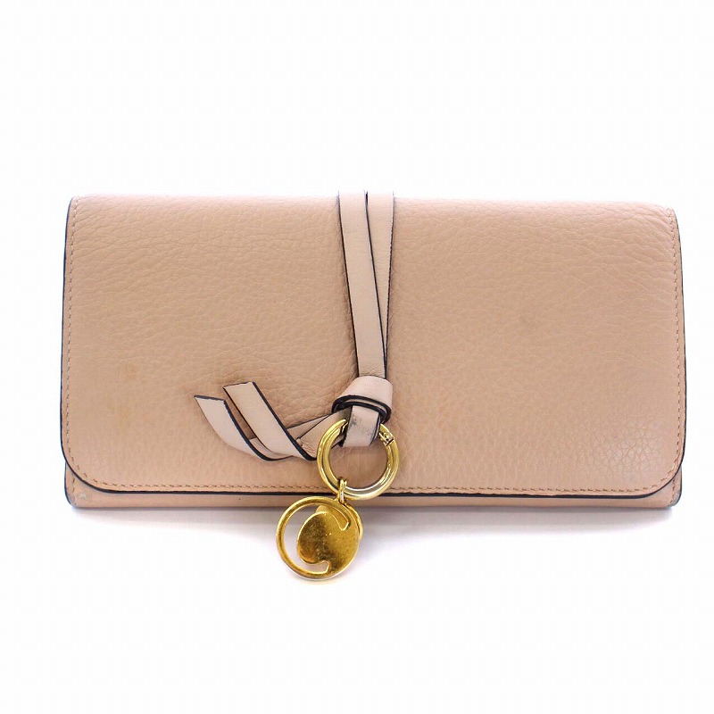 Chloé 二つ折り財布 ベージュ レザー（クロエ CHLOE アルファベット 長 