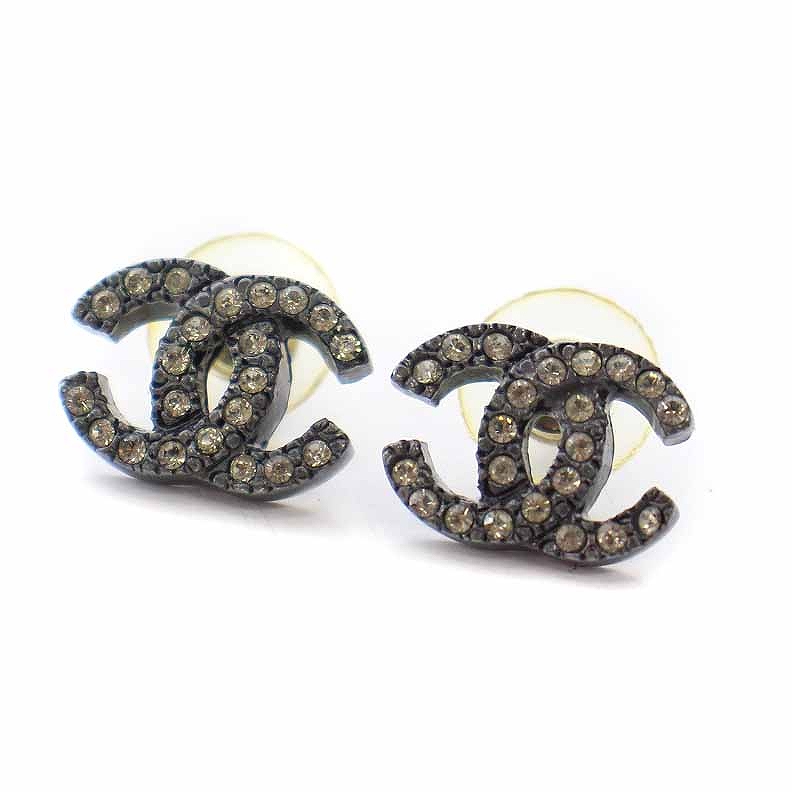 シャネル CHANEL 00A ピアス ココマーク ラインストーン ブラック 黒 