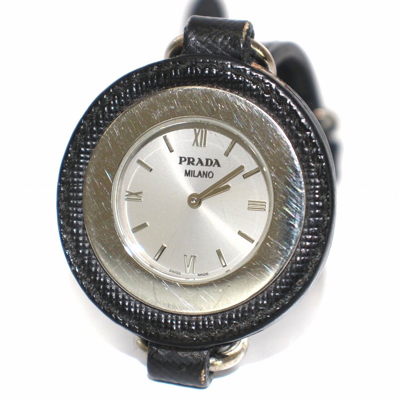 プラダ PRADA 腕時計 アナログ クォーツ レザーベルト チャーム 2針 黒  