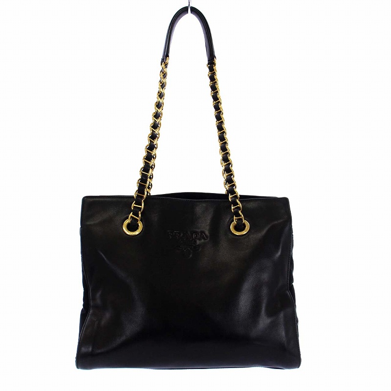 プラダ PRADA トートバッグ ショルダーバッグ レザー ゴールドチェーン 